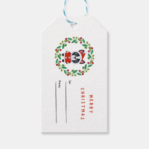 Boston Terrier Santa in a Wreath Gift Tag