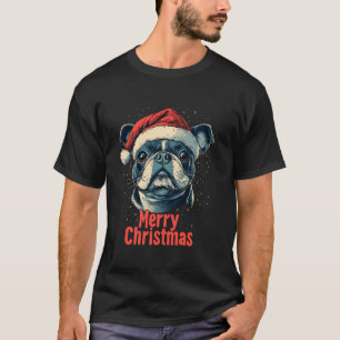 Boston Terrier Santa Merry Christmas Bostie Lover  T-Shirt