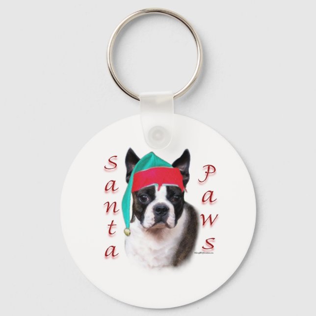 Boston Terrier Santa Paws Key Ring (Front)