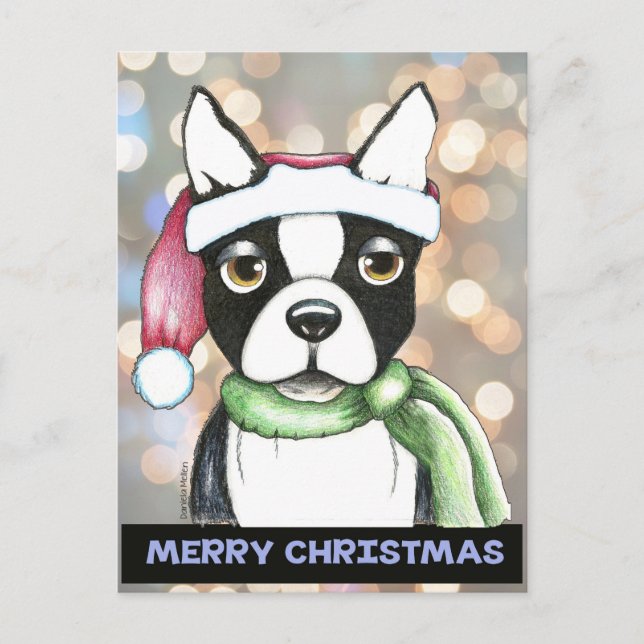 Boston Terrier Santa Postcard (Front)