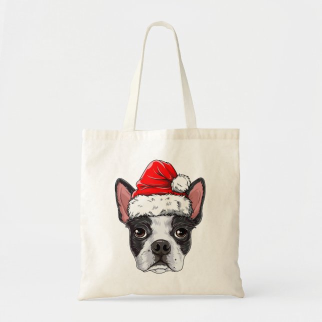 Boston Terrier Santa T Shirt Christmas Kids Boys Tote Bag (Front)