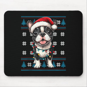 Boston Terrier Santa Xmas Tree Lights Bostie Ugly Mouse Mat