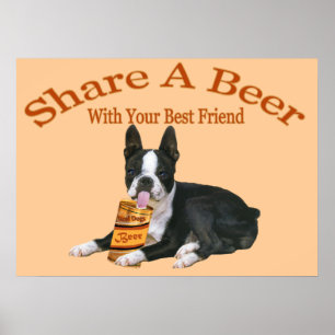 Boston Terrier Shares A Beer Poster