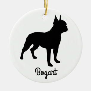 Boston Terrier Silhouette Ceramic Ornament