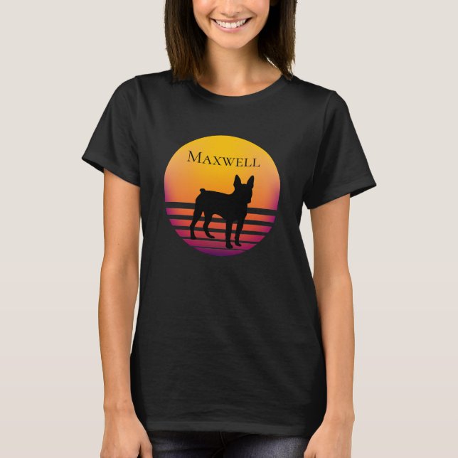 Boston Terrier Silhouette Customised Sunset T-Shirt (Front)