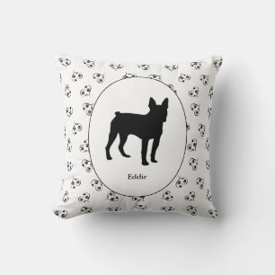 Boston Terrier Silhouette Hearts Pawprints Cushion