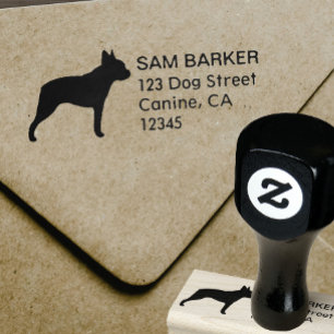 Boston Terrier Silhouette Return Address Rubber Stamp
