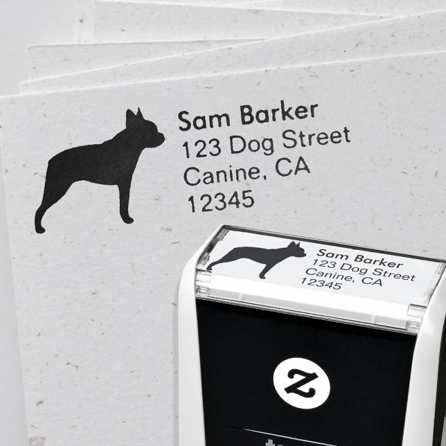 Boston Terrier Silhouette Return Address Self-inking Stamp (Creator Uploaded)