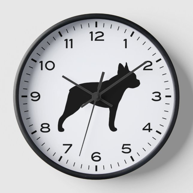 Boston Terrier Silhouette with Numbers and Minutes Clock (Front)