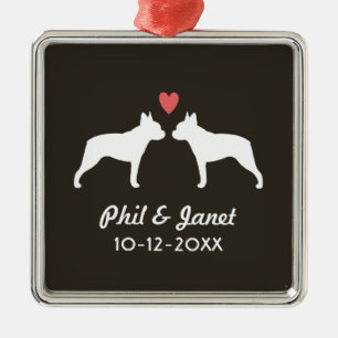 Boston Terrier Silhouettes Love Dogs Couple Custom Metal Tree Decoration