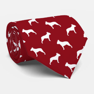 Boston Terrier Silhouettes Pattern Red and White Tie