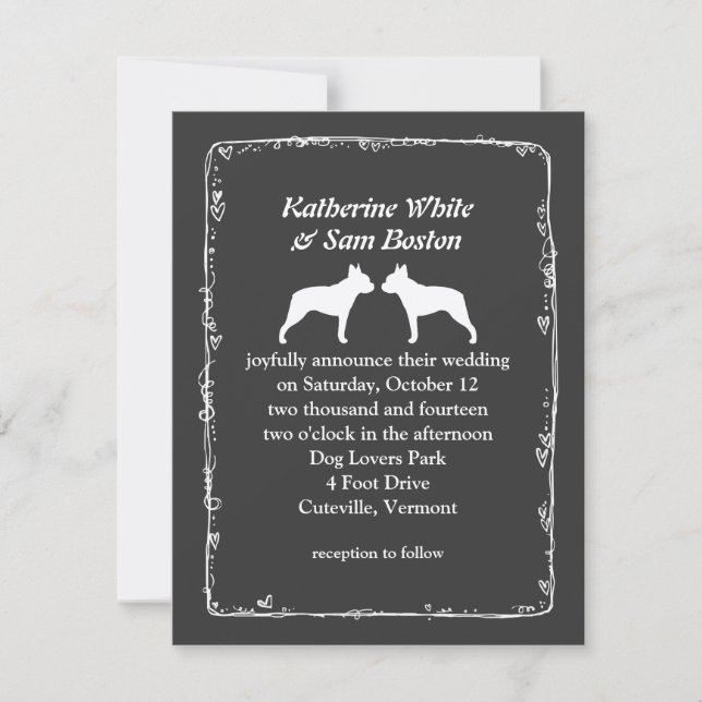 Boston Terrier Silhouettes Wedding Invitation (Front)