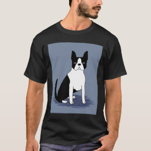 Boston Terrier Sitting Dog Portrait Customisable D T-Shirt