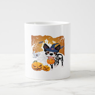 Boston Terrier Skeleton Dog Pumpkin Halloween Cost Large Coffee Mug