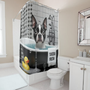 Boston Terrier Sloppy Sleepy Cute Funny Shower Curtain