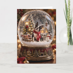 Boston Terrier Snow Globe Christmas Card