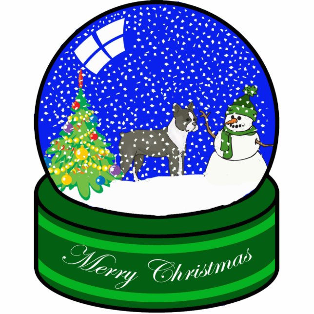 boston terrier snow globe photo sculpture decoration (Front)