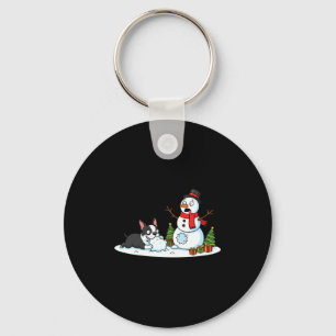 Boston Terrier Snowman Christmas Tree Xmas Womens Key Ring