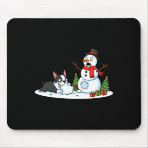 Boston Terrier Snowman Christmas Tree Xmas Womens Mouse Mat