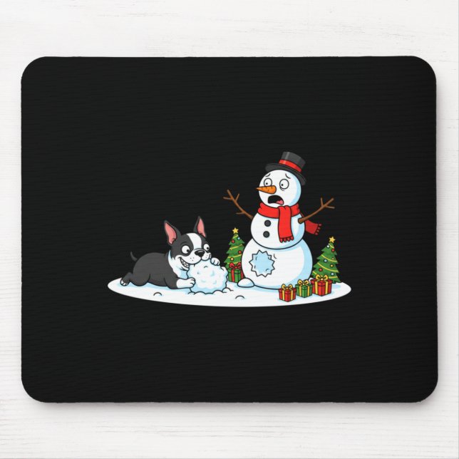 Boston Terrier Snowman Christmas Tree Xmas Womens  Mouse Mat (Front)