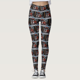 Boston Terrier Snowy Sleigh Christmas Decor Leggings