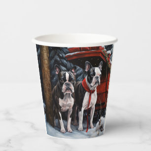 Boston Terrier Snowy Sleigh Christmas Decor   Paper Cups