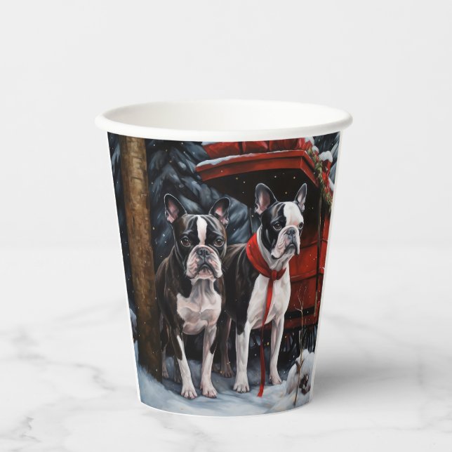 Boston Terrier Snowy Sleigh Christmas Decor   Paper Cups (Front)