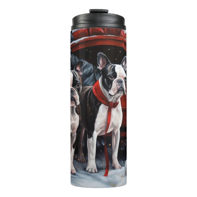 Boston Terrier Snowy Sleigh Christmas Decor   Thermal Tumbler (Front)