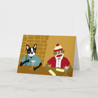 Boston Terrier & Sock Monkey Card