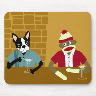 Boston Terrier & Sock Monkey Mouse Mat