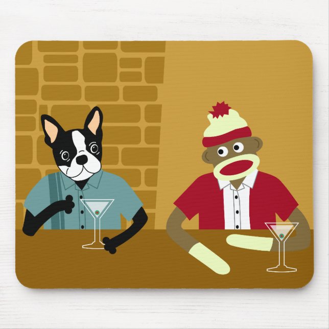 Boston Terrier & Sock Monkey Mouse Mat (Front)