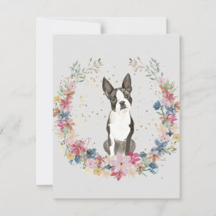 Boston Terrier Spring Flowers Monogram Card