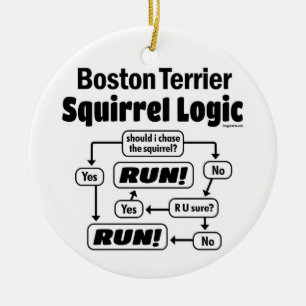 Boston Terrier Squirrel Logic Ceramic Tree Decoration
