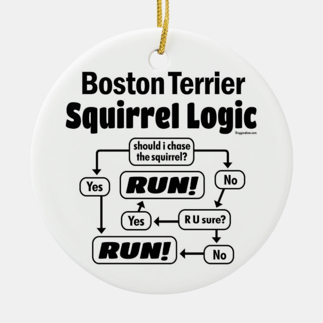 Boston Terrier Squirrel Logic Ceramic Tree Decoration (Front)