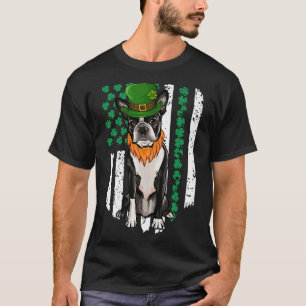 Boston Terrier St Patricks Day Irish American Flag T-Shirt