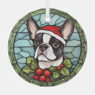 Boston Terrier Stained Glass Christmas Tree Decoration