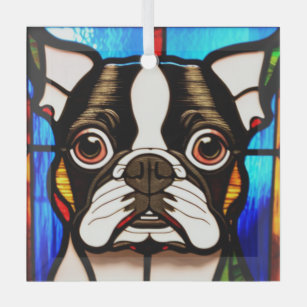 Boston Terrier "Stained Glass"  Glass Tree Decoration