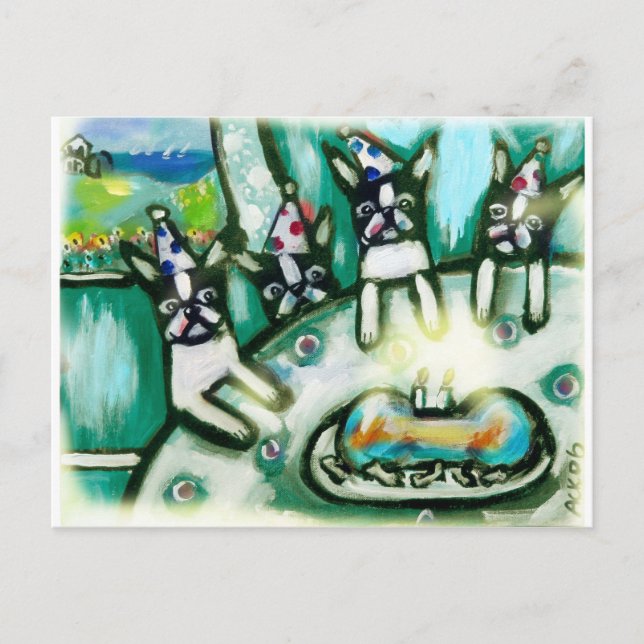 Boston Terrier summer birthday party Postcard (Front)