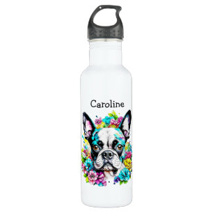 Boston Terrier surrounded by Flowers Personalised 710 Ml Water Bottle