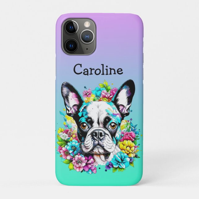 Boston Terrier surrounded by Flowers Personalised Case-Mate iPhone Case (Back)
