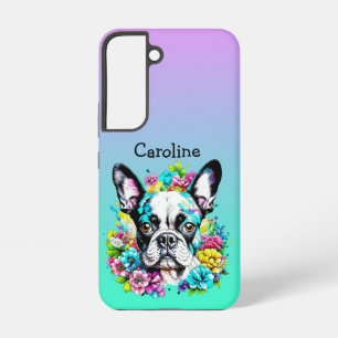 Boston Terrier surrounded by Flowers Personalised Samsung Galaxy Case