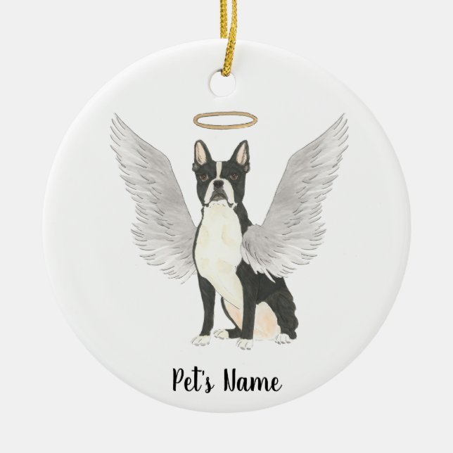 Boston Terrier Sympathy Memorial Ceramic Tree Decoration (Front)
