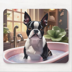 Boston Terrier Taking a Bubble Bath Mouse Mat