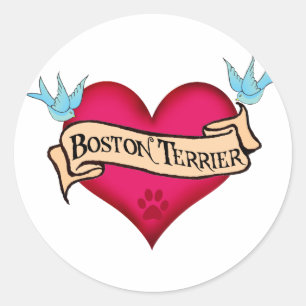 Boston Terrier Tattoo Heart Classic Round Sticker