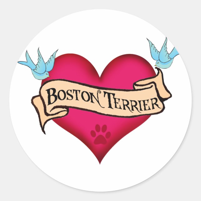 Boston Terrier Tattoo Heart Classic Round Sticker (Front)