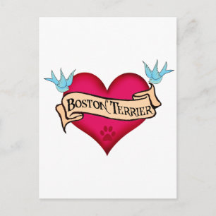 Boston Terrier Tattoo Heart Postcard