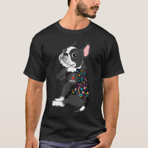Boston Terrier Tattoo I love Mom Flower Pitbull Do T-Shirt