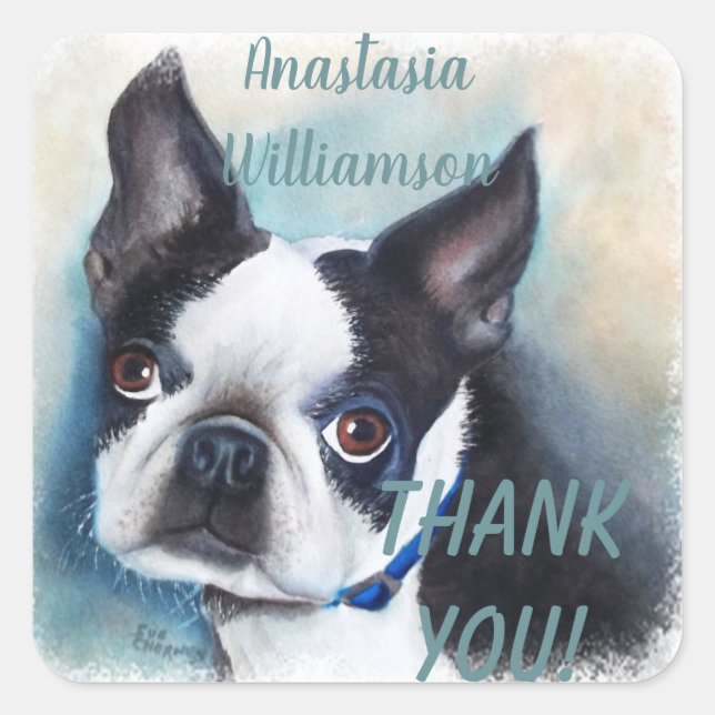 Boston Terrier THANK YOU Square Sticker (Front)
