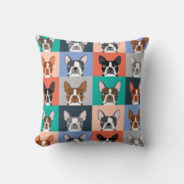 Boston Terrier Tiles - cute boston terrier pillow (Front)