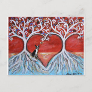 Boston Terrier Tree of Life Love Hearts Postcard